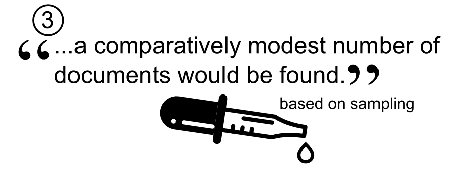 starting over would entail a cost in the low seven-figures. 3 ...a comparatively modest number of documents would be found. based on sampling