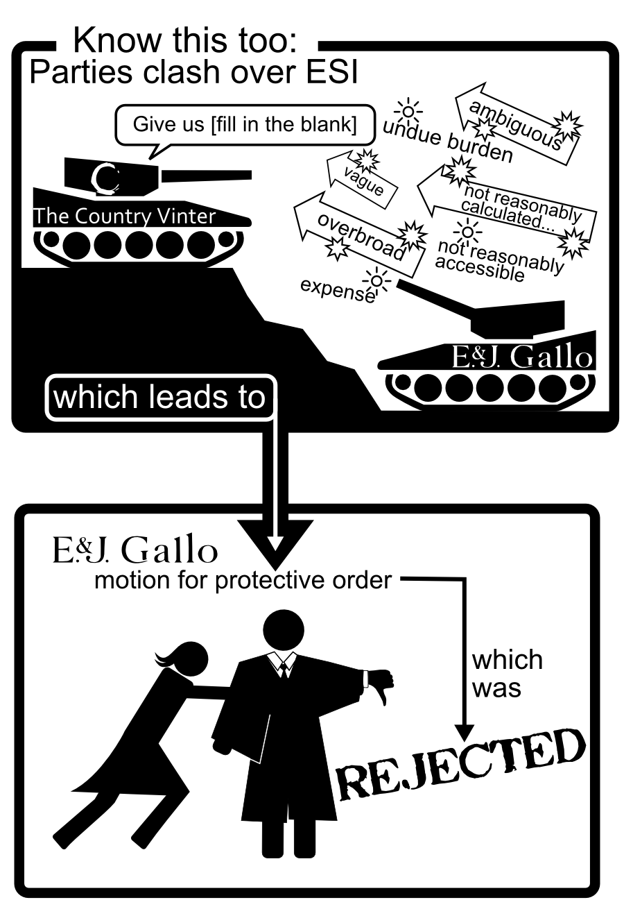 The Country Vinter vague not reasonably calculated... ambiguous overbroad not reasonably accessible undue burden expense motion for protective order Parties clash over ESI Know this too: Give us [fill in the blank] which leads to which was