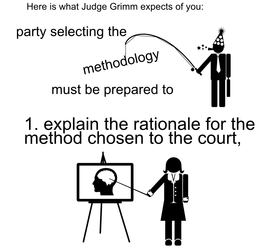 1. explain the rationale for the method chosen to the court, party selecting the methodology Once you arrive where angels fear to tread must be prepared to Here is what Judge Grimm expects of you: